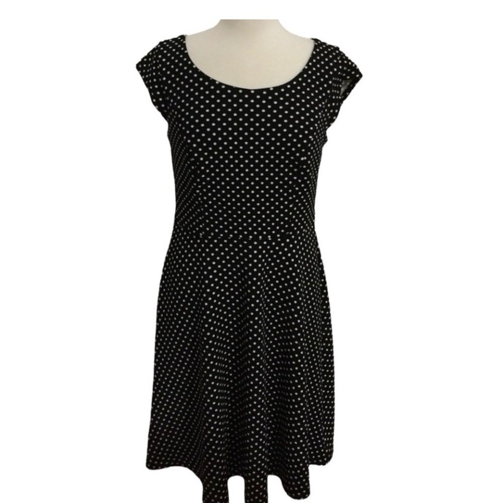 Polka Dot Sleeveless Midi Spring Wedding Guest Dress  Black & White Size 10